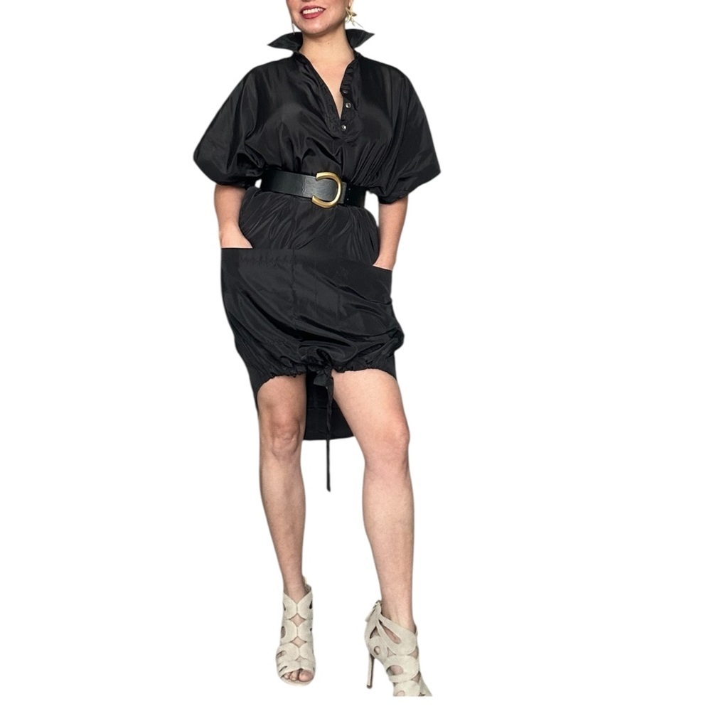Luna Moon Gorgeous Black Satin-Structured Shirt Dress – Size S